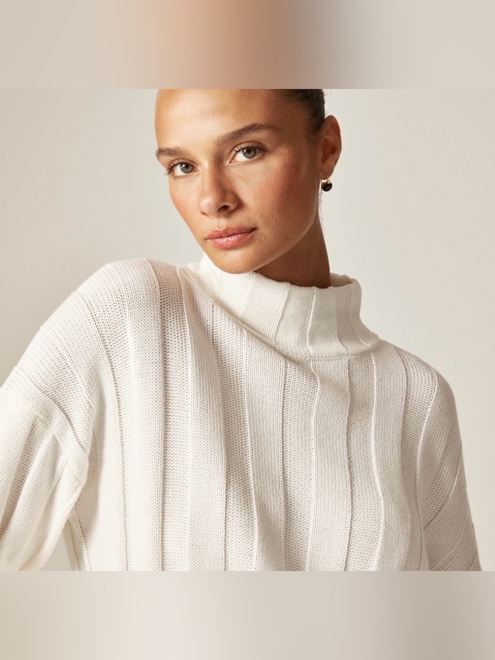 J.Crew knit Ribbed cotton mockneck sweater in ivory - Picture 3 of 10